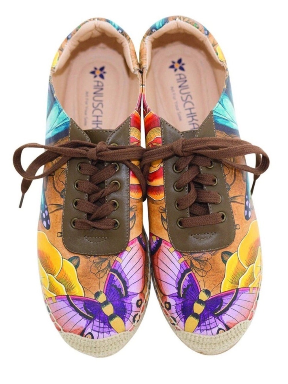 New in box ANUSCHKA printed leather FLORAL PARADISE TAN SHOES